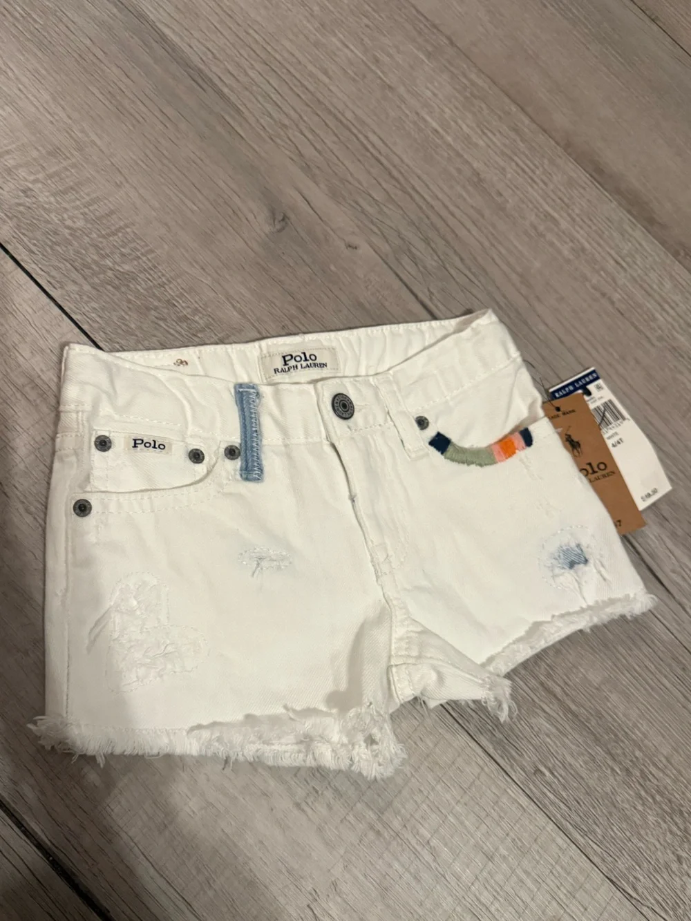Girls 4t Polo Ralph Lauren White Distressed Denim Shorts NWT
